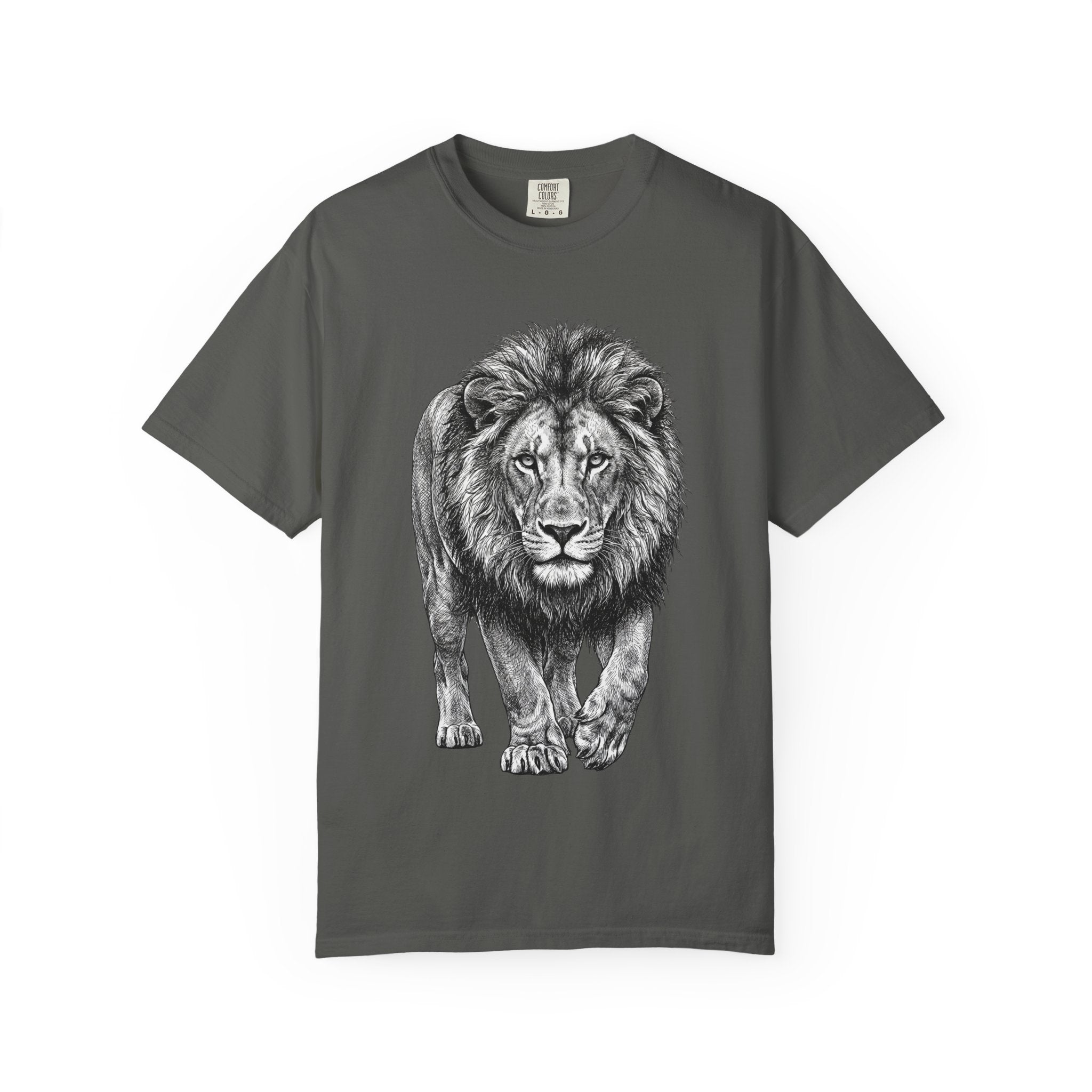 Lion Graphic T-Shirt — Realistic Walking Lion Illustration