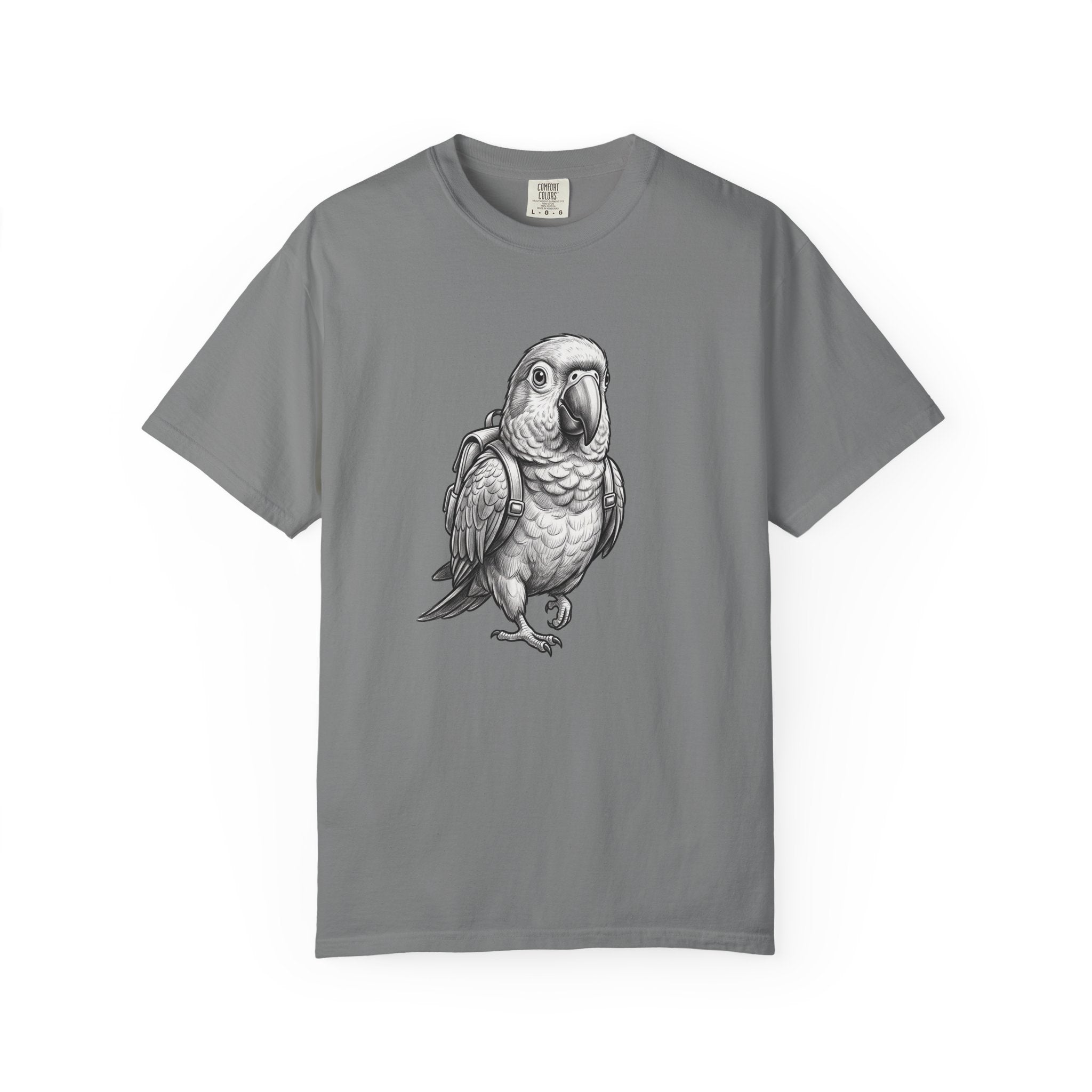 African Grey Parrot T-Shirt — Realistic Bird Illustration Shirt