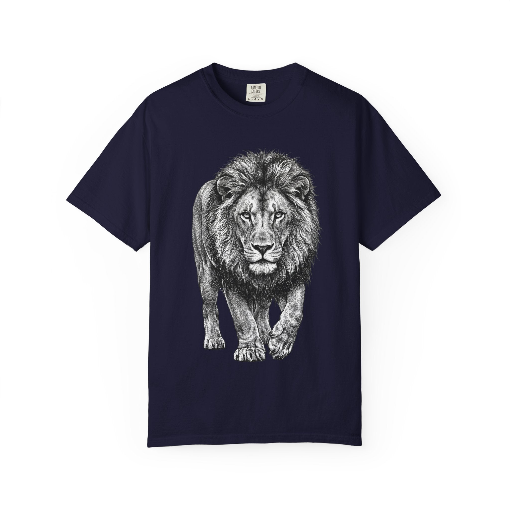 Lion Graphic T-Shirt — Realistic Walking Lion Illustration