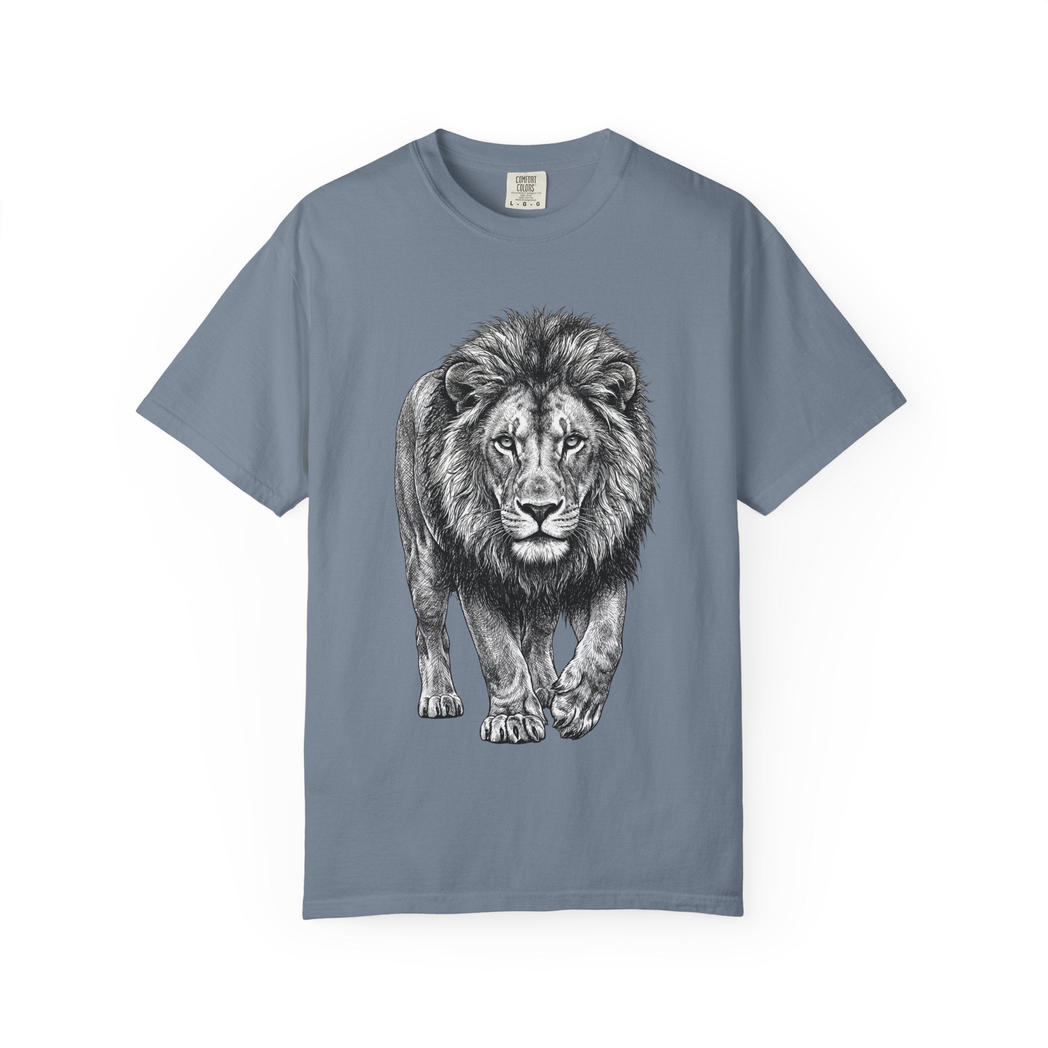 Lion Graphic T-Shirt — Realistic Walking Lion Illustration