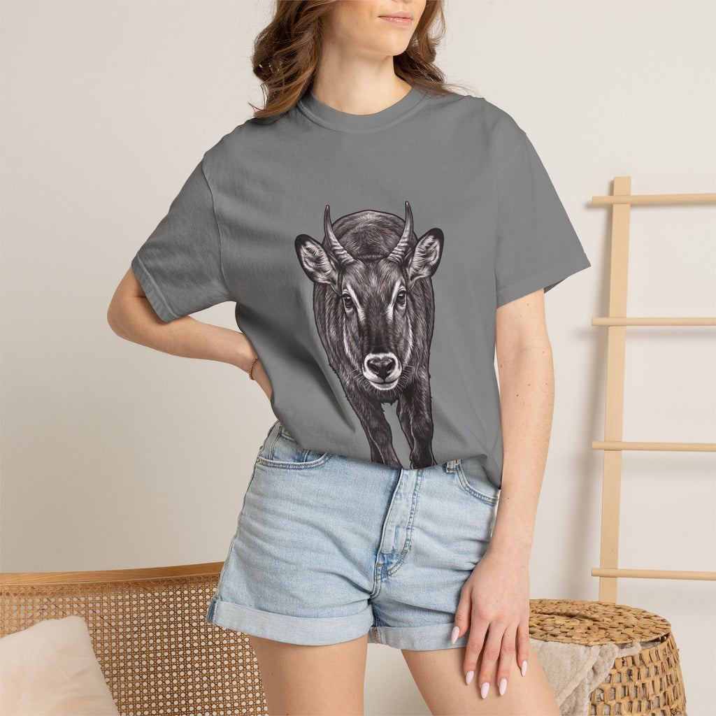 Waterbuck Bull Portrait T-Shirt — Realistic Walking Bull Graphic Tee