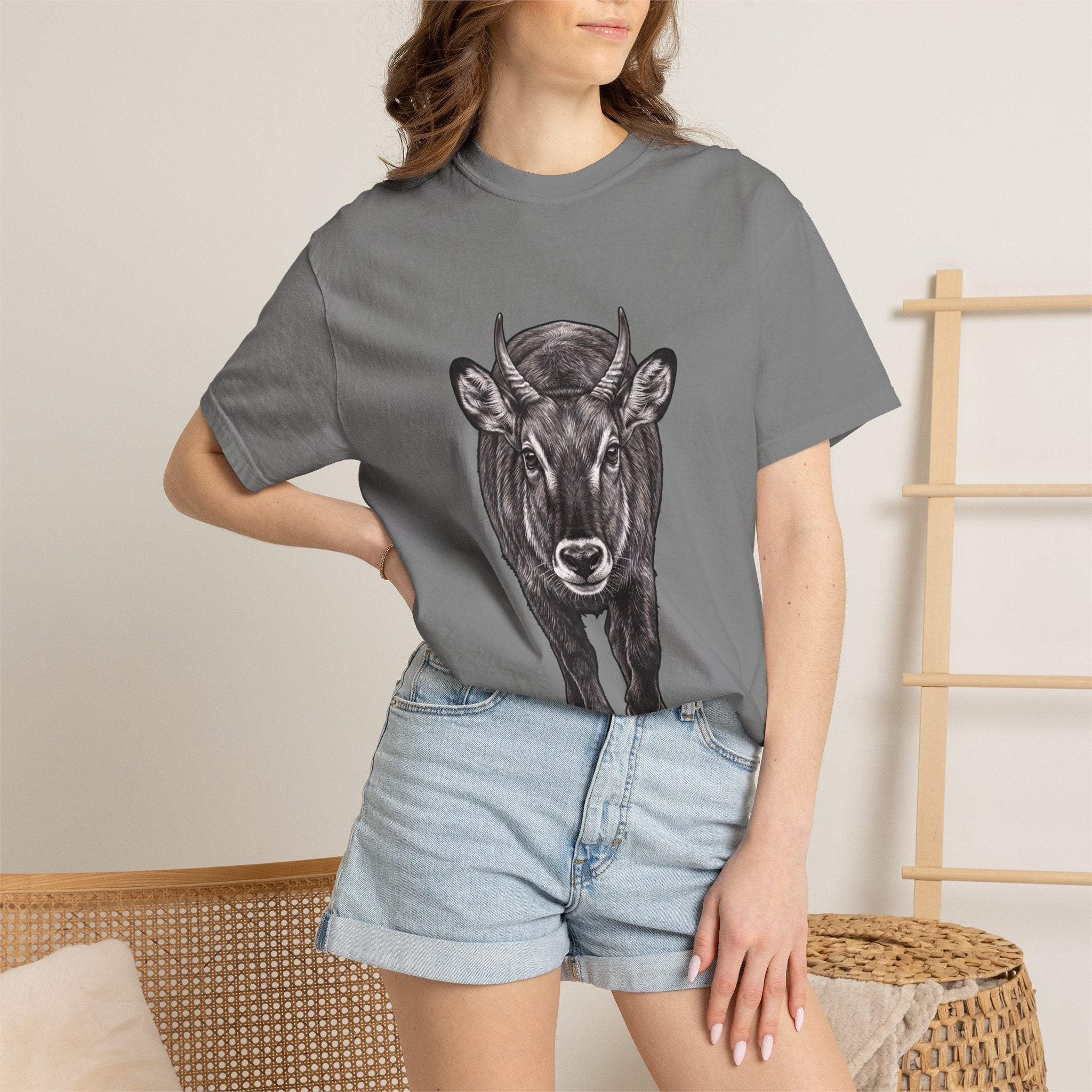 Waterbuck Bull Portrait T-Shirt — Realistic Walking Bull Graphic Tee
