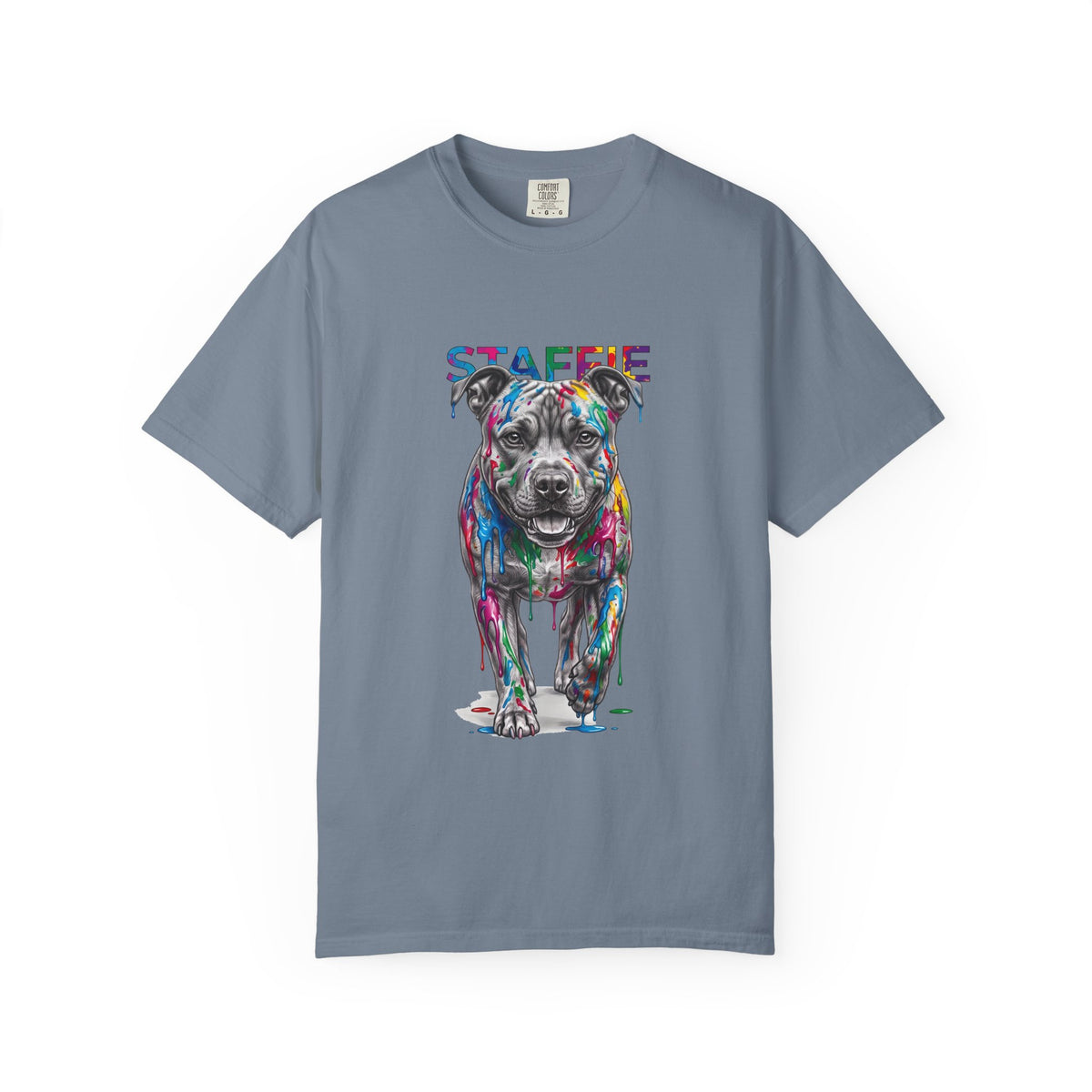 Colorful Pitbull Dog T‑Shirt — Vibrant Painted Dog Graphic Tee