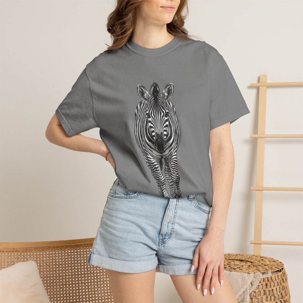Zebra Front-Print T-Shirt — Realistic Monochrome Wildlife Tee