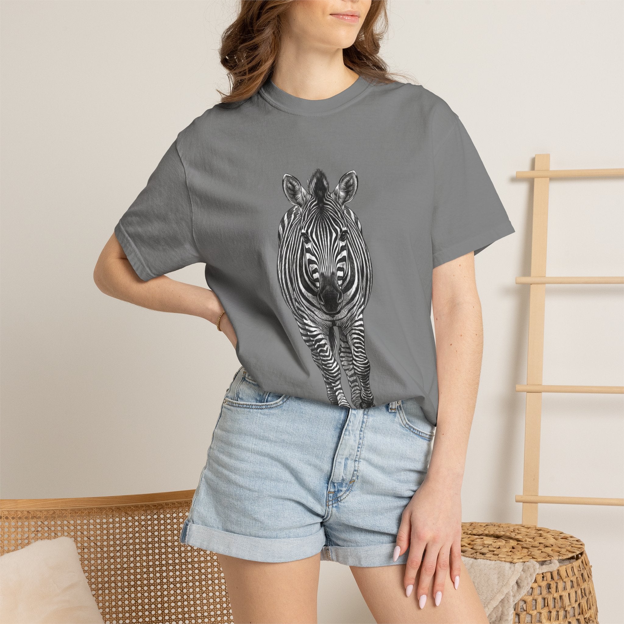 Zebra Front-Print T-Shirt — Realistic Monochrome Wildlife Tee