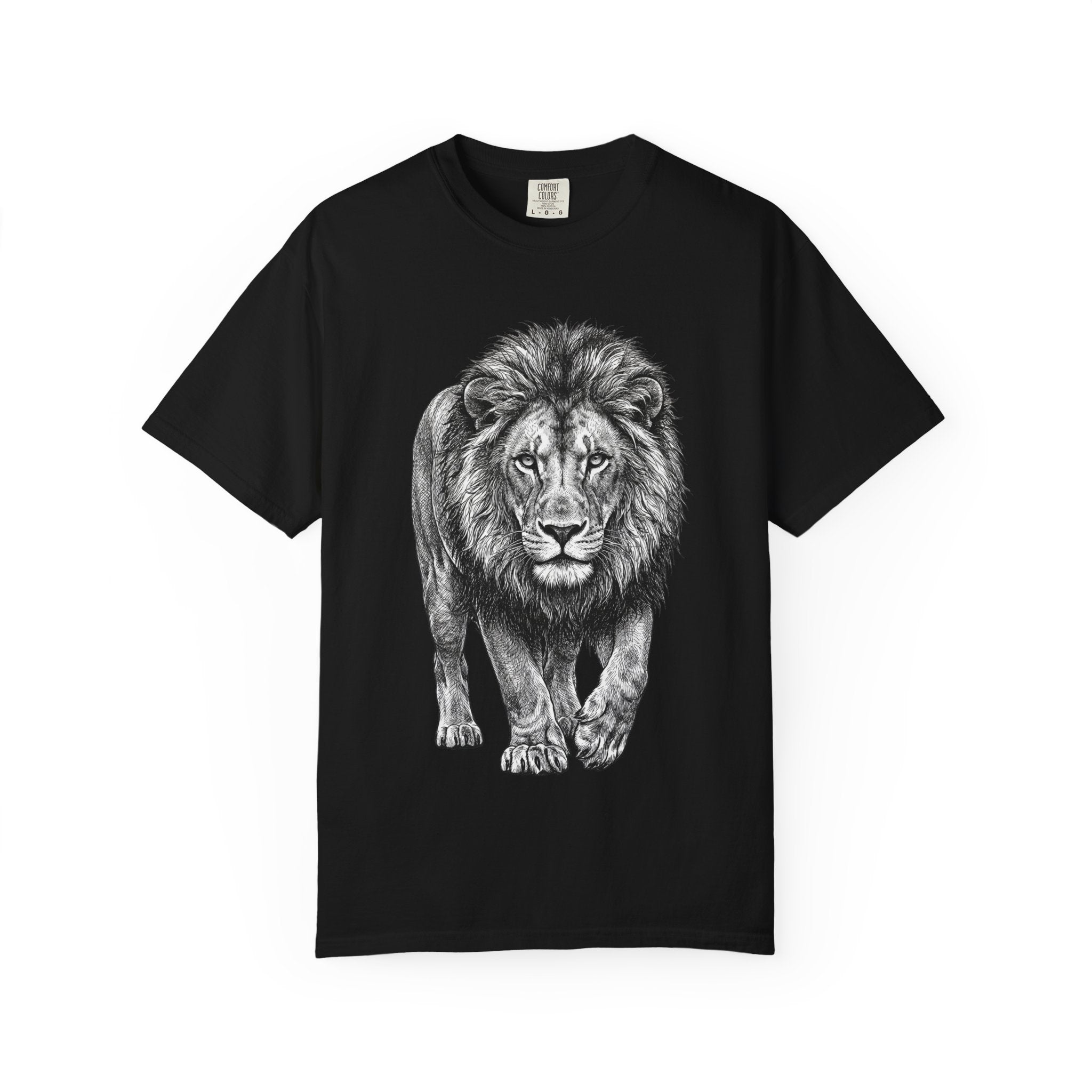 Lion Graphic T-Shirt — Realistic Walking Lion Illustration
