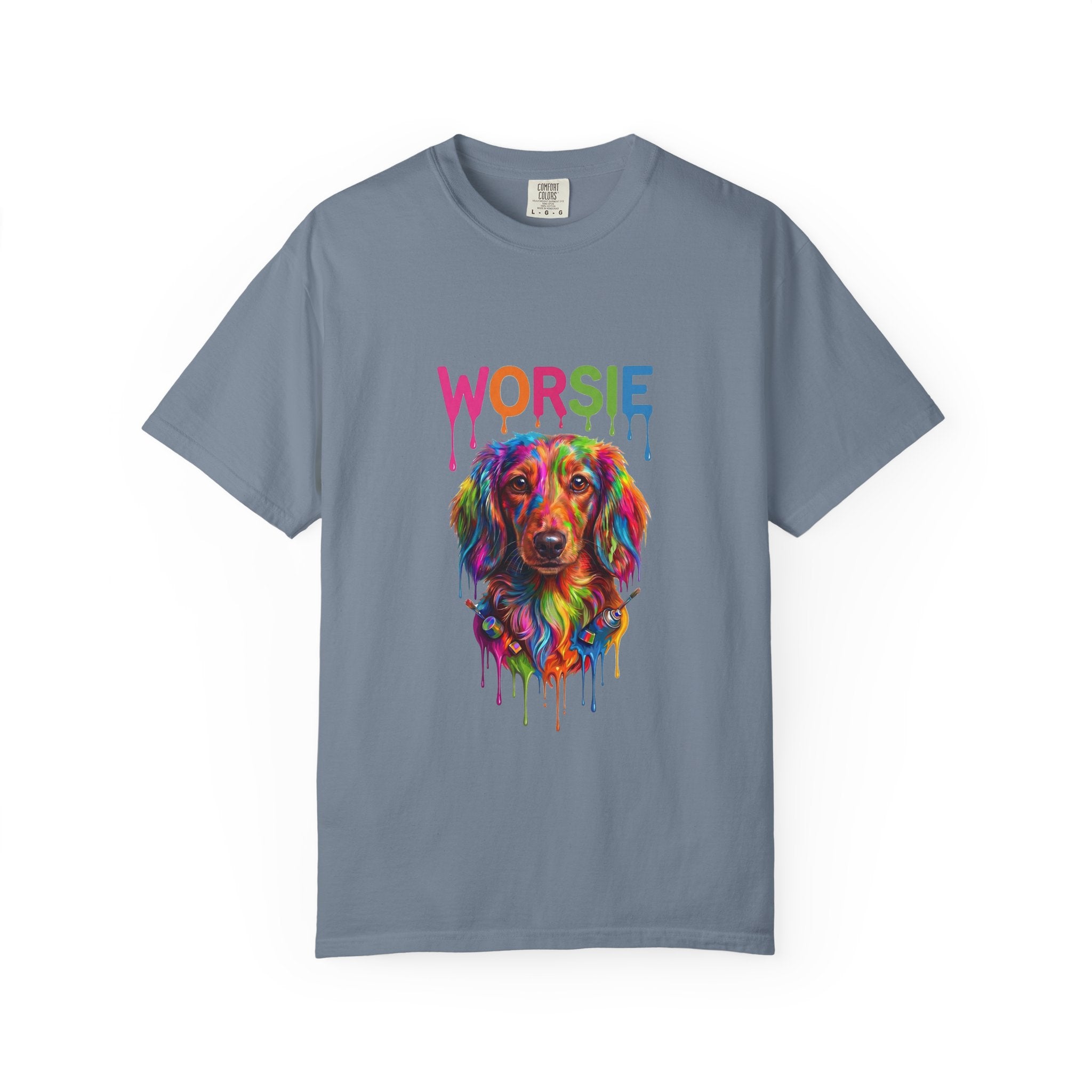 Worsie Colorful Dachshund T-Shirt – Vibrant Drip Art Dog Tee