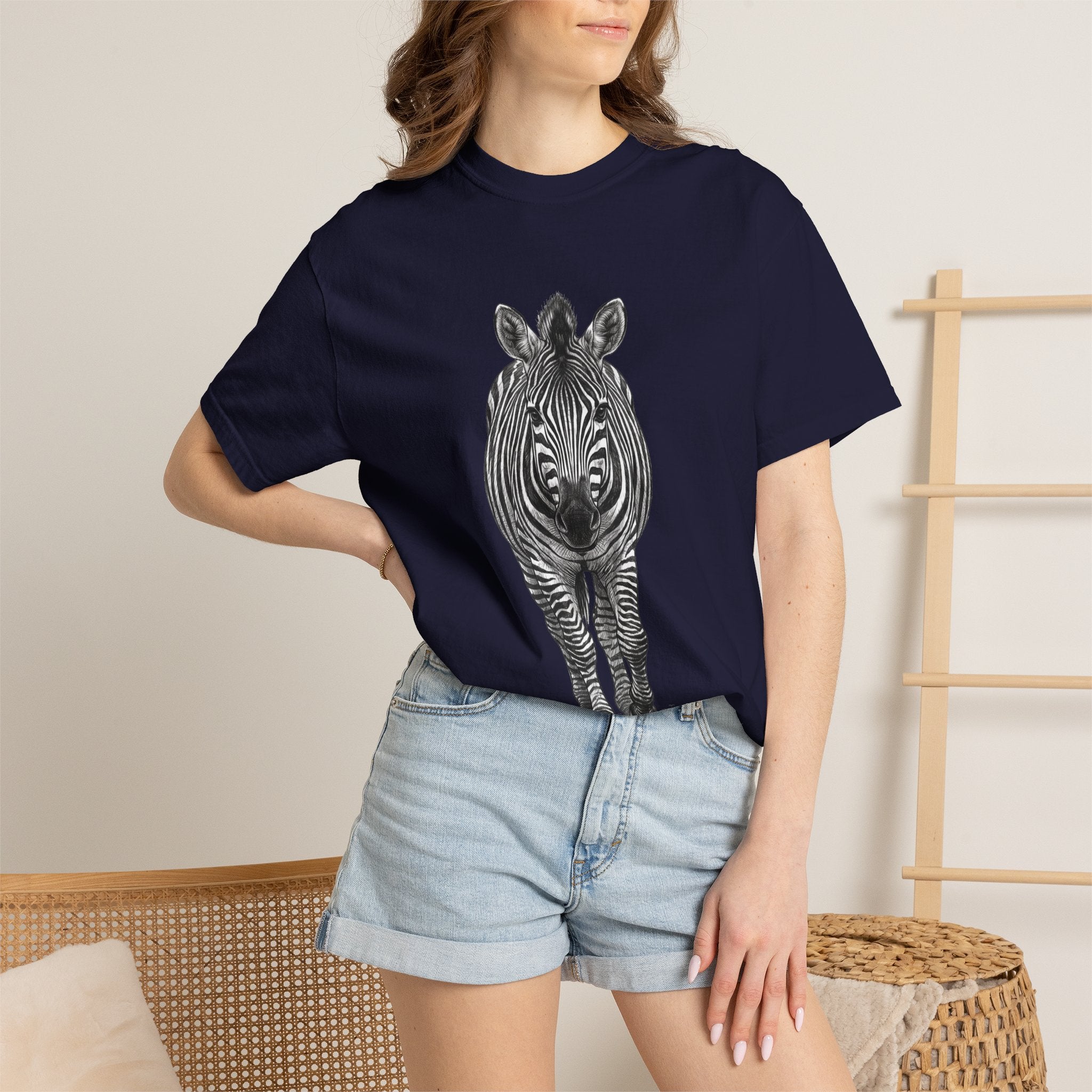 Zebra Front-Print T-Shirt — Realistic Monochrome Wildlife Tee