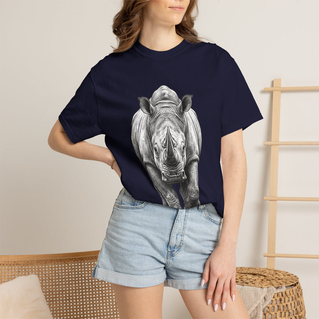 Rhino Graphic T-Shirt — Realistic Front-Facing Rhino Wildlife Tee