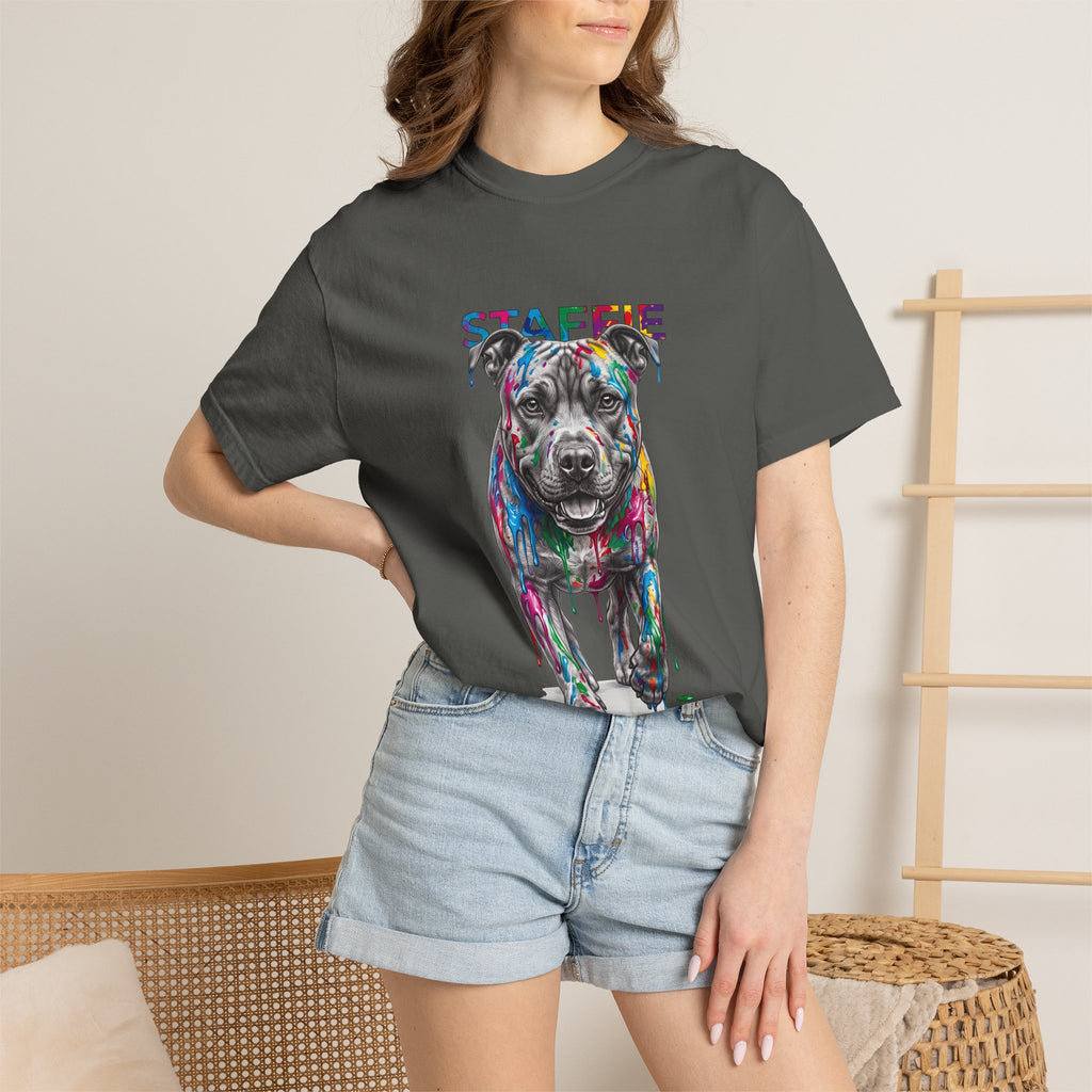 Colorful Pitbull Dog T‑Shirt — Vibrant Painted Dog Graphic Tee