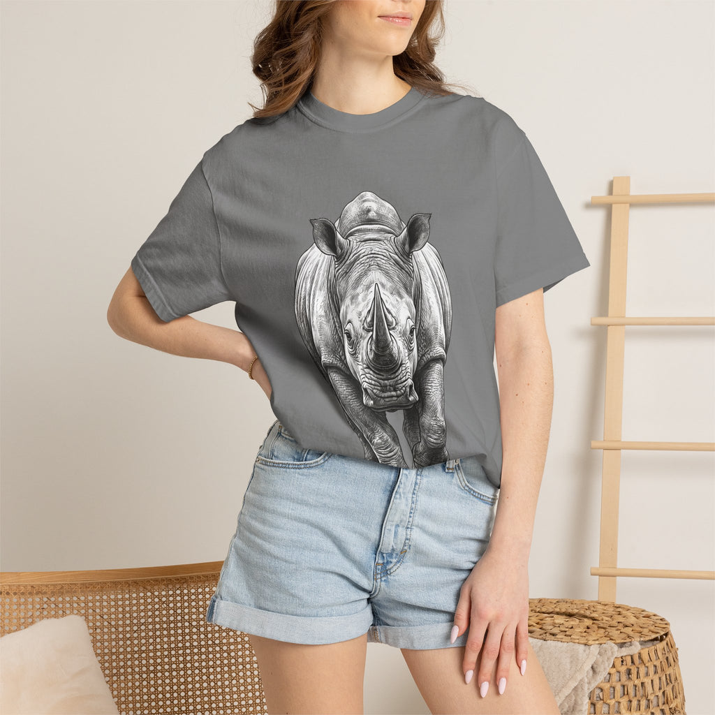Rhino Graphic T-Shirt — Realistic Front-Facing Rhino Wildlife Tee