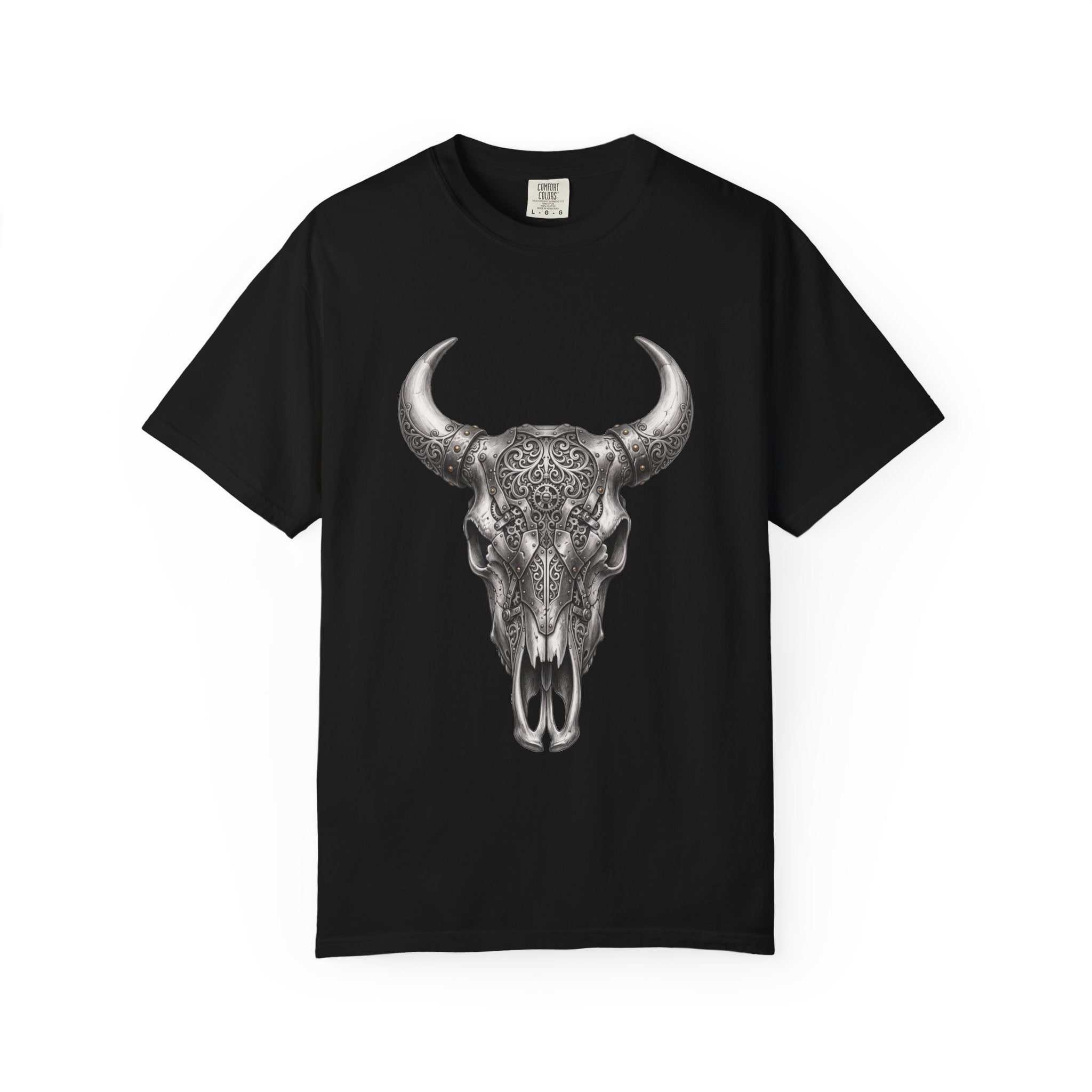 Skull Bull Graphic T-Shirt — Ornate Western Cow Skull Design