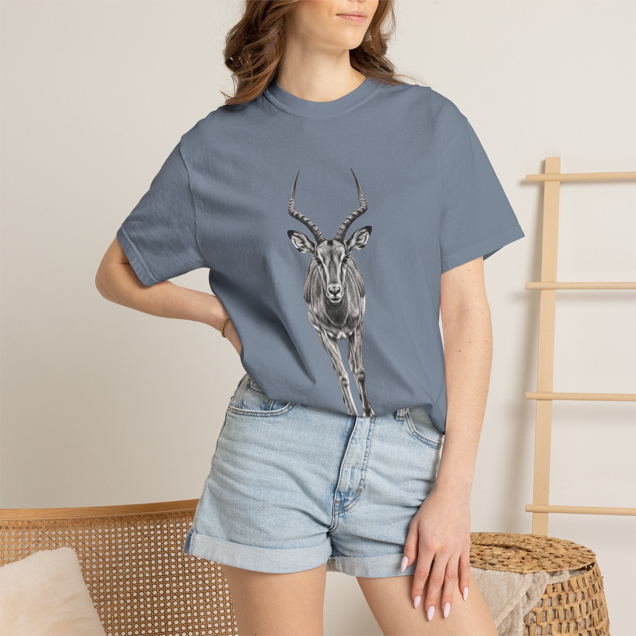 Antelope Sketch T‑Shirt — Minimal Wildlife Graphic Tee