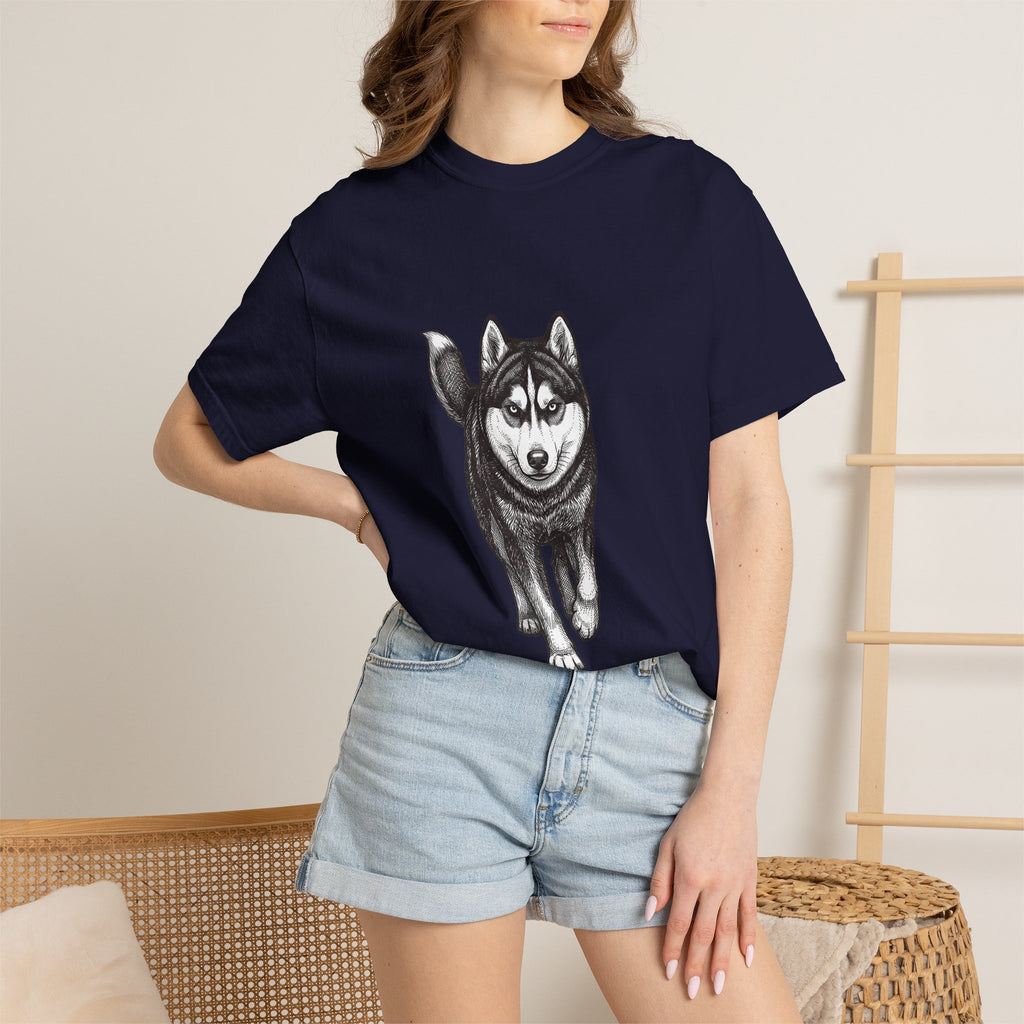 Husky Walk Graphic T-Shirt — Realistic Siberian Husky Illustration