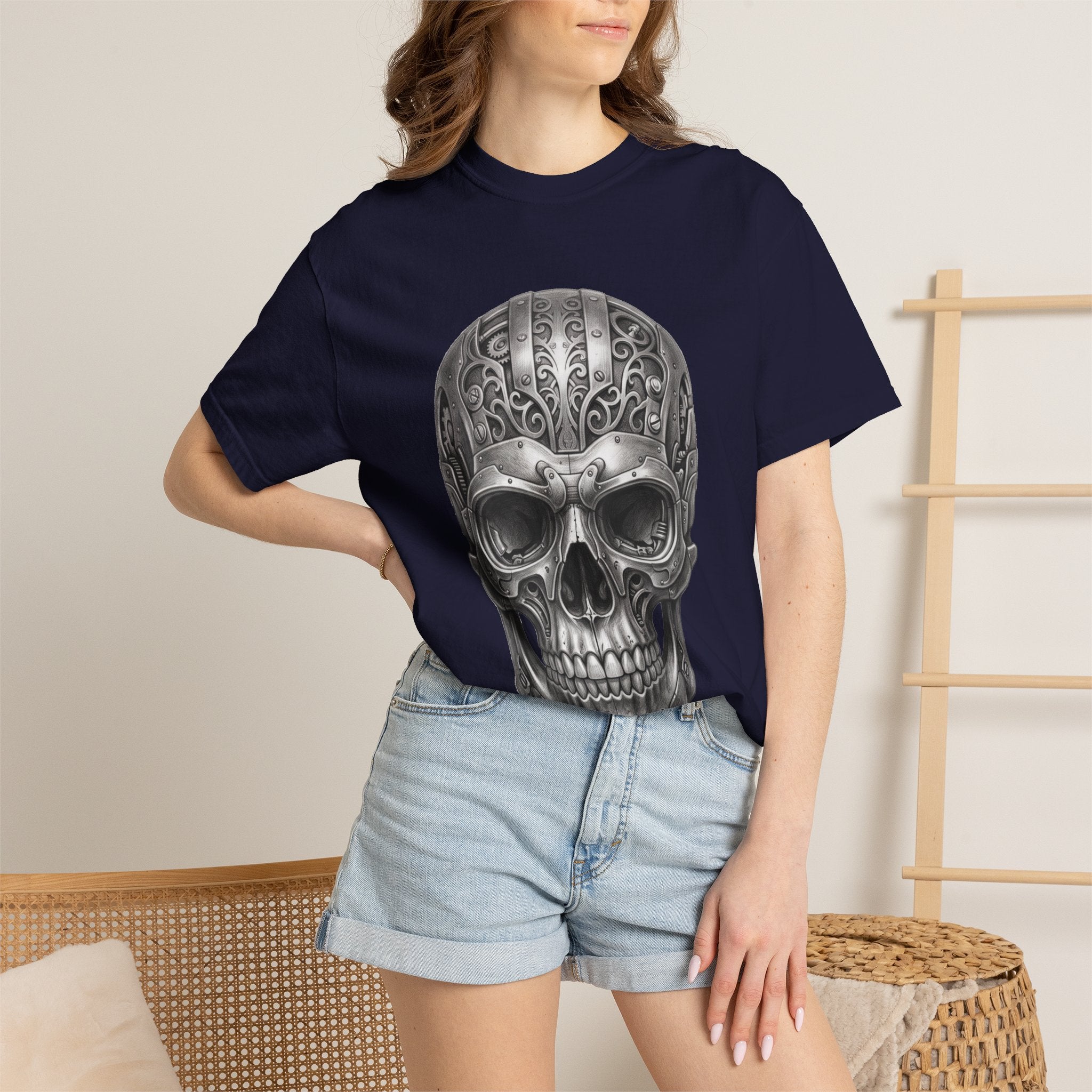 Ornate Silver Skull T-Shirt — Gothic Day of the Dead Style Shirt