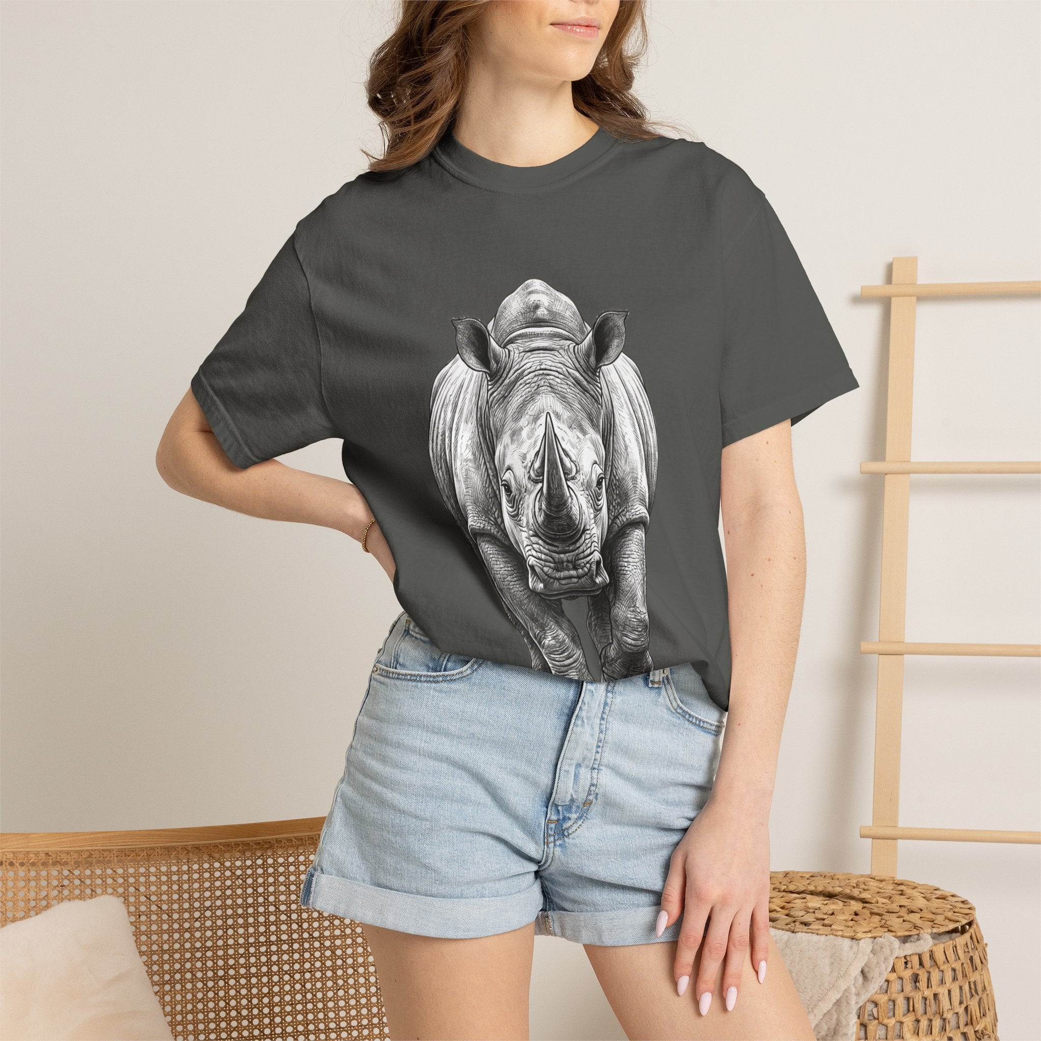 Rhino Graphic T-Shirt — Realistic Front-Facing Rhino Wildlife Tee