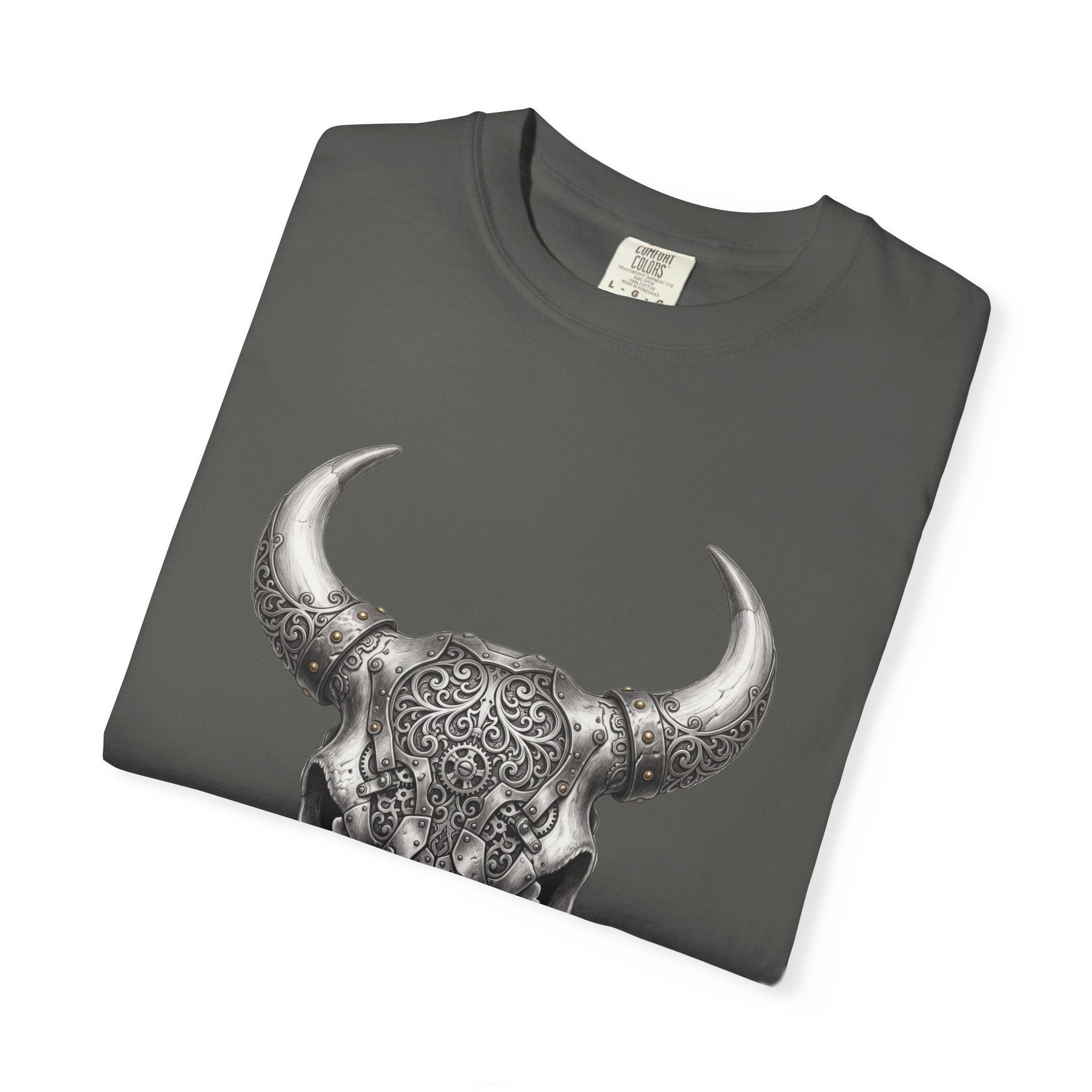 Skull Bull Graphic T-Shirt — Ornate Western Cow Skull Design