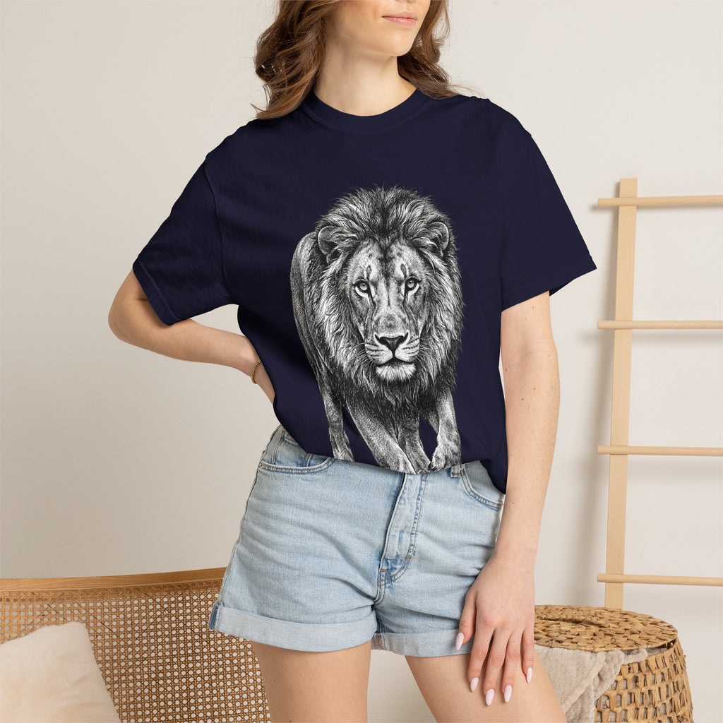 Lion Graphic T-Shirt — Realistic Walking Lion Illustration