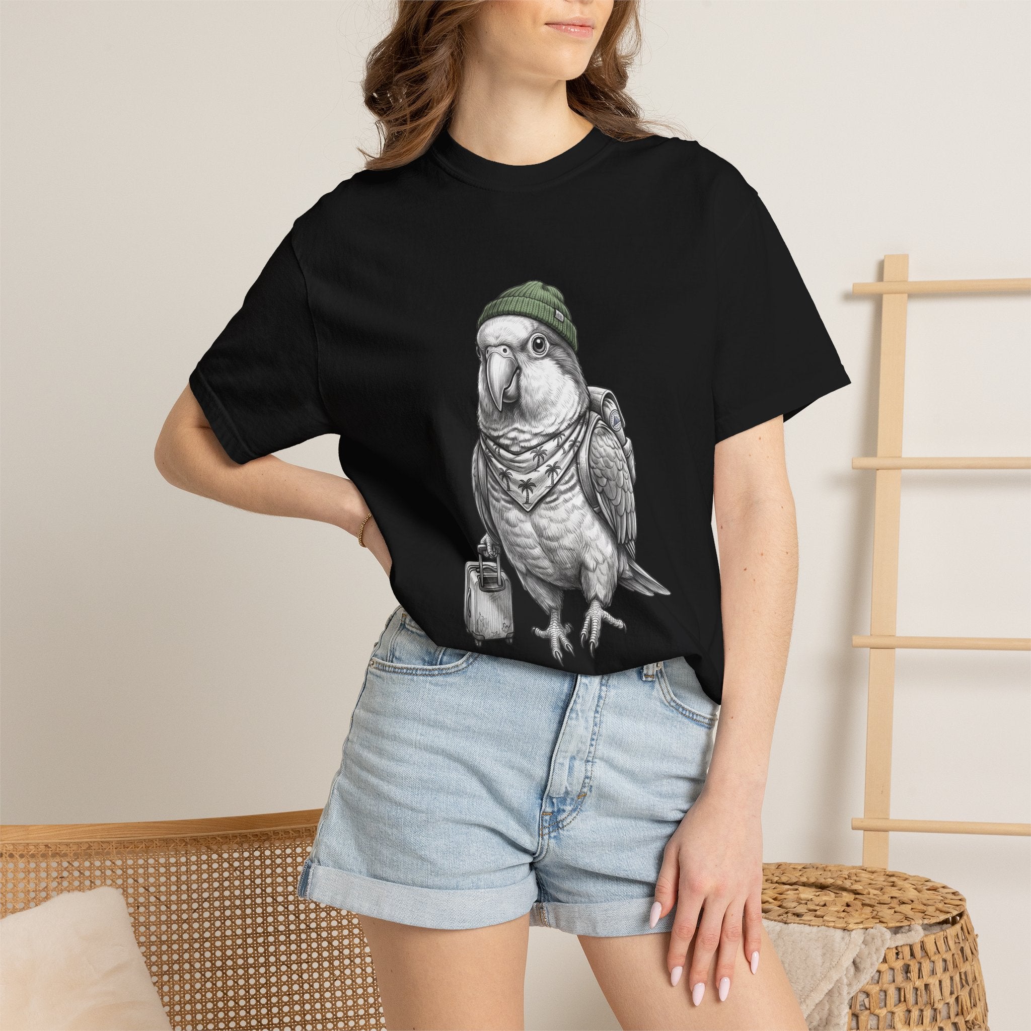 Parrot With Beanie T-Shirt — Hipster Bird Graphic Tee