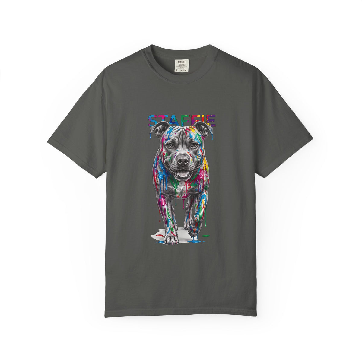 Colorful Pitbull Dog T‑Shirt — Vibrant Painted Dog Graphic Tee