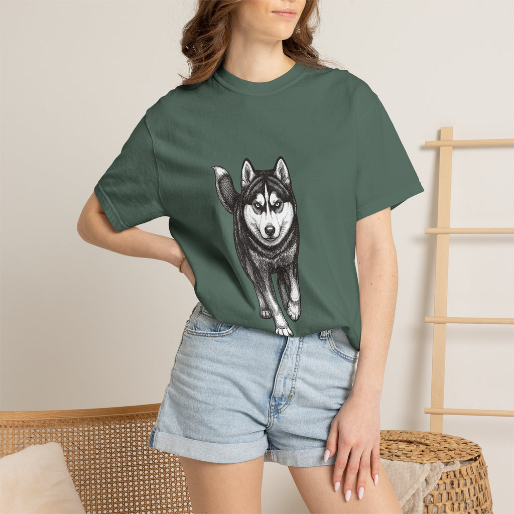 Husky Walk Graphic T-Shirt — Realistic Siberian Husky Illustration