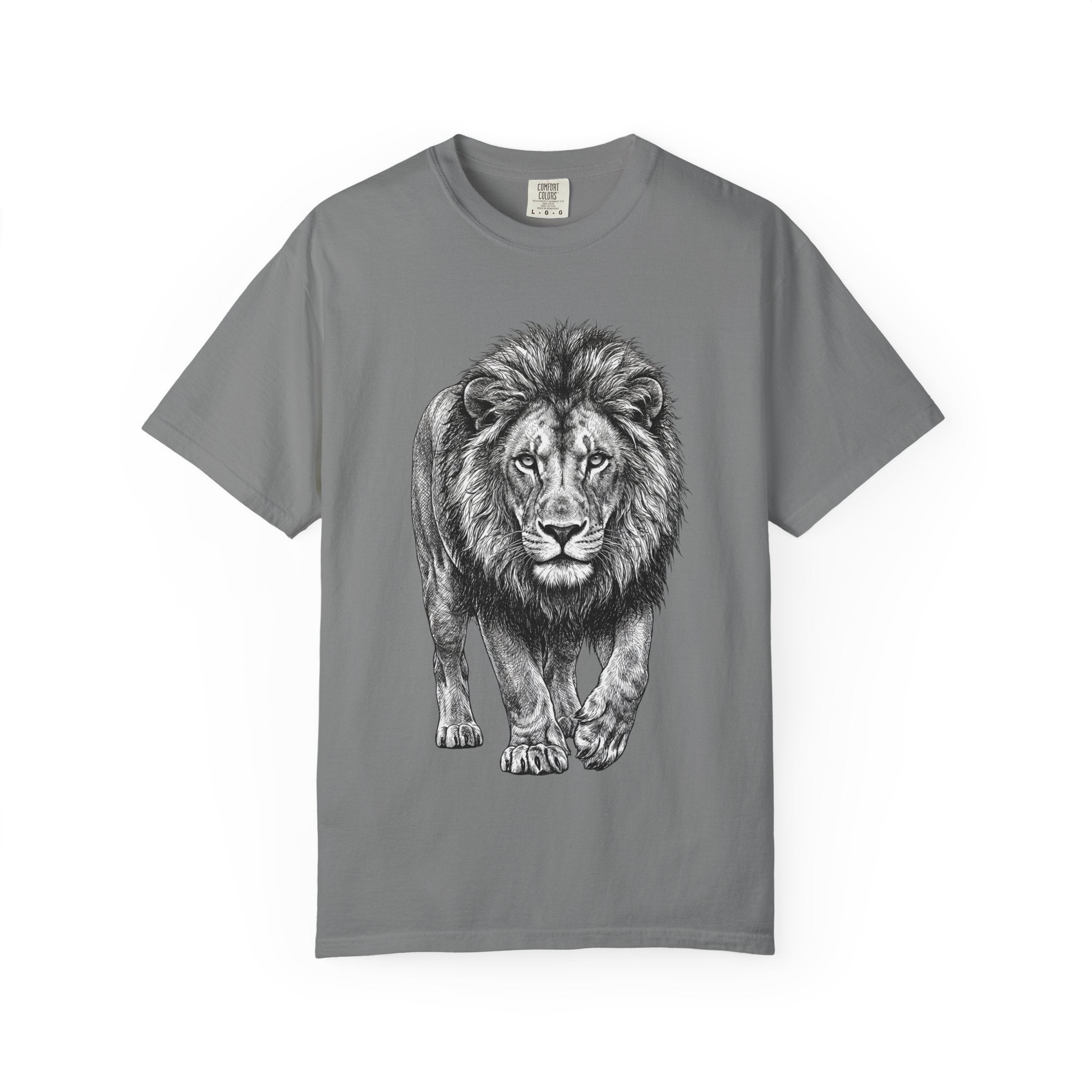 Lion Graphic T-Shirt — Realistic Walking Lion Illustration