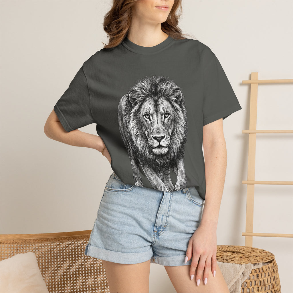 Lion Graphic T-Shirt — Realistic Walking Lion Illustration