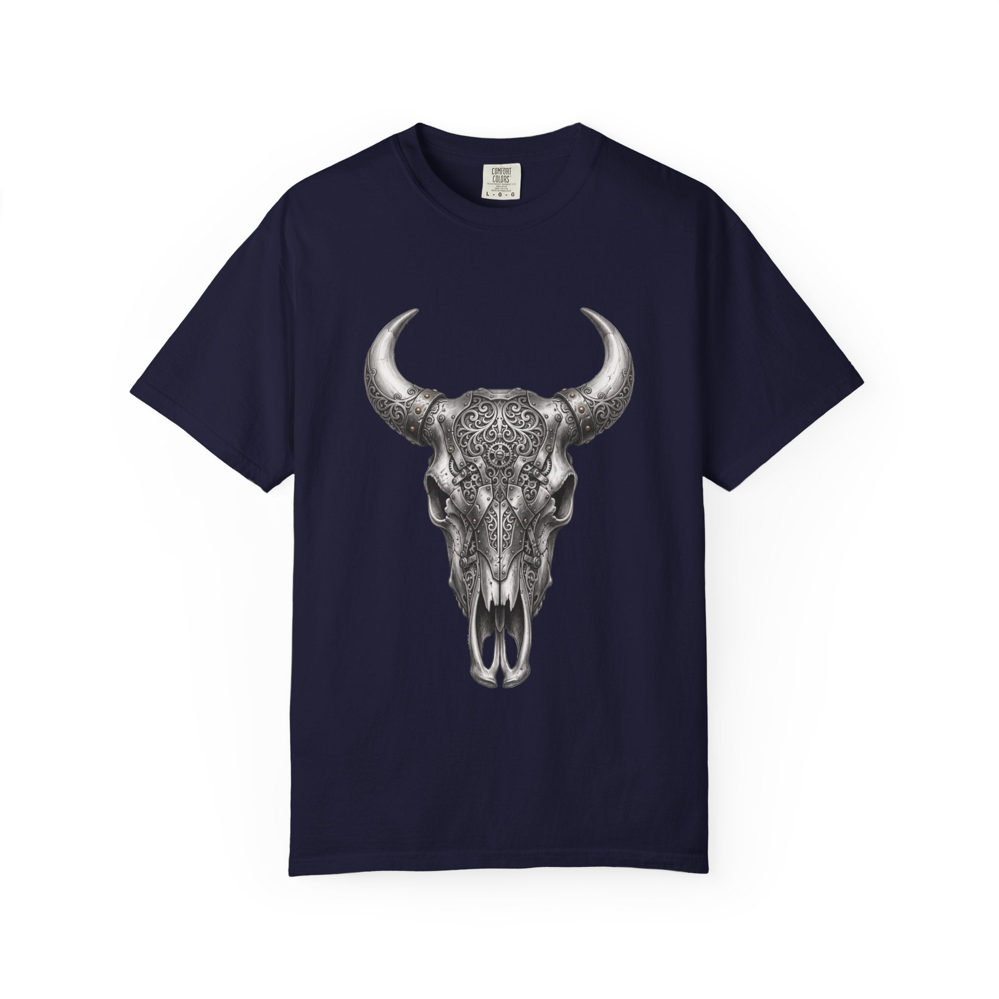 Skull Bull Graphic T-Shirt — Ornate Western Cow Skull Design