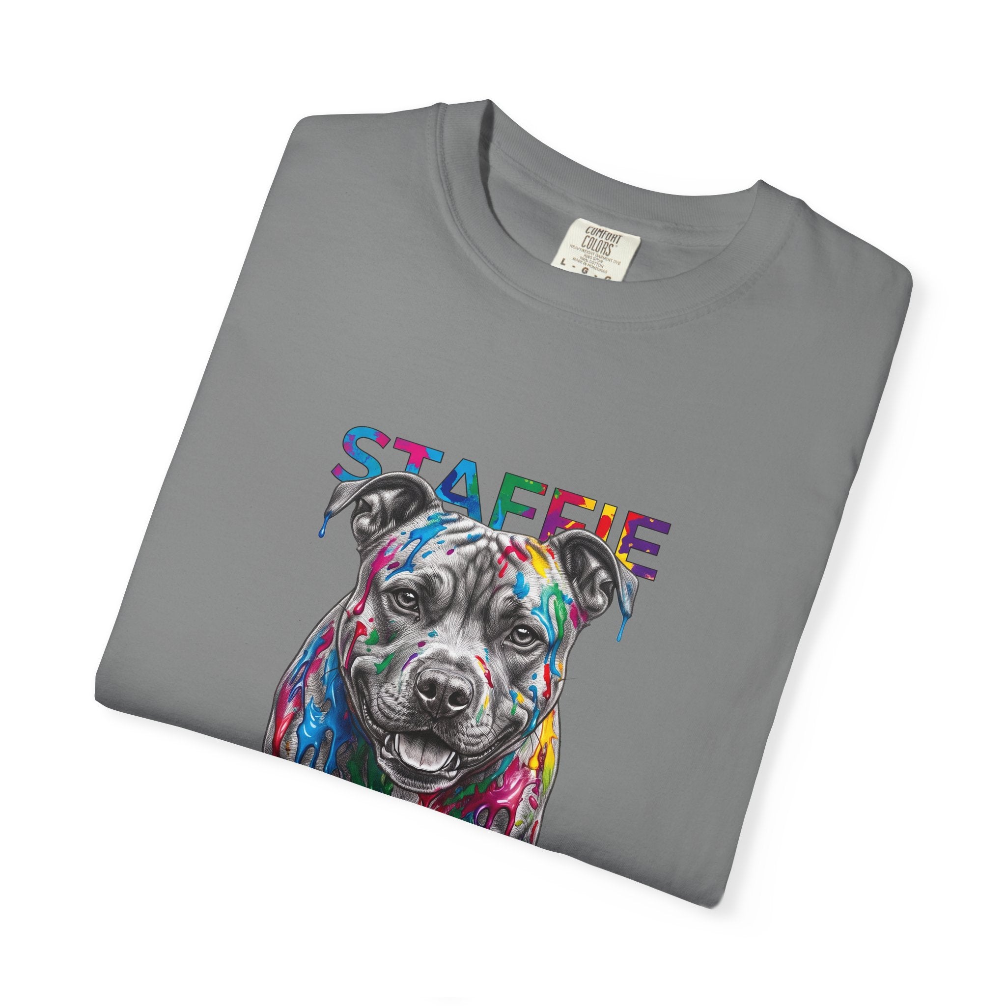 Colorful Pitbull Dog T‑Shirt — Vibrant Painted Dog Graphic Tee