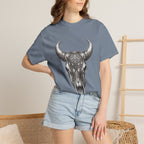 Skull Bull Graphic T-Shirt — Ornate Western Cow Skull Design
