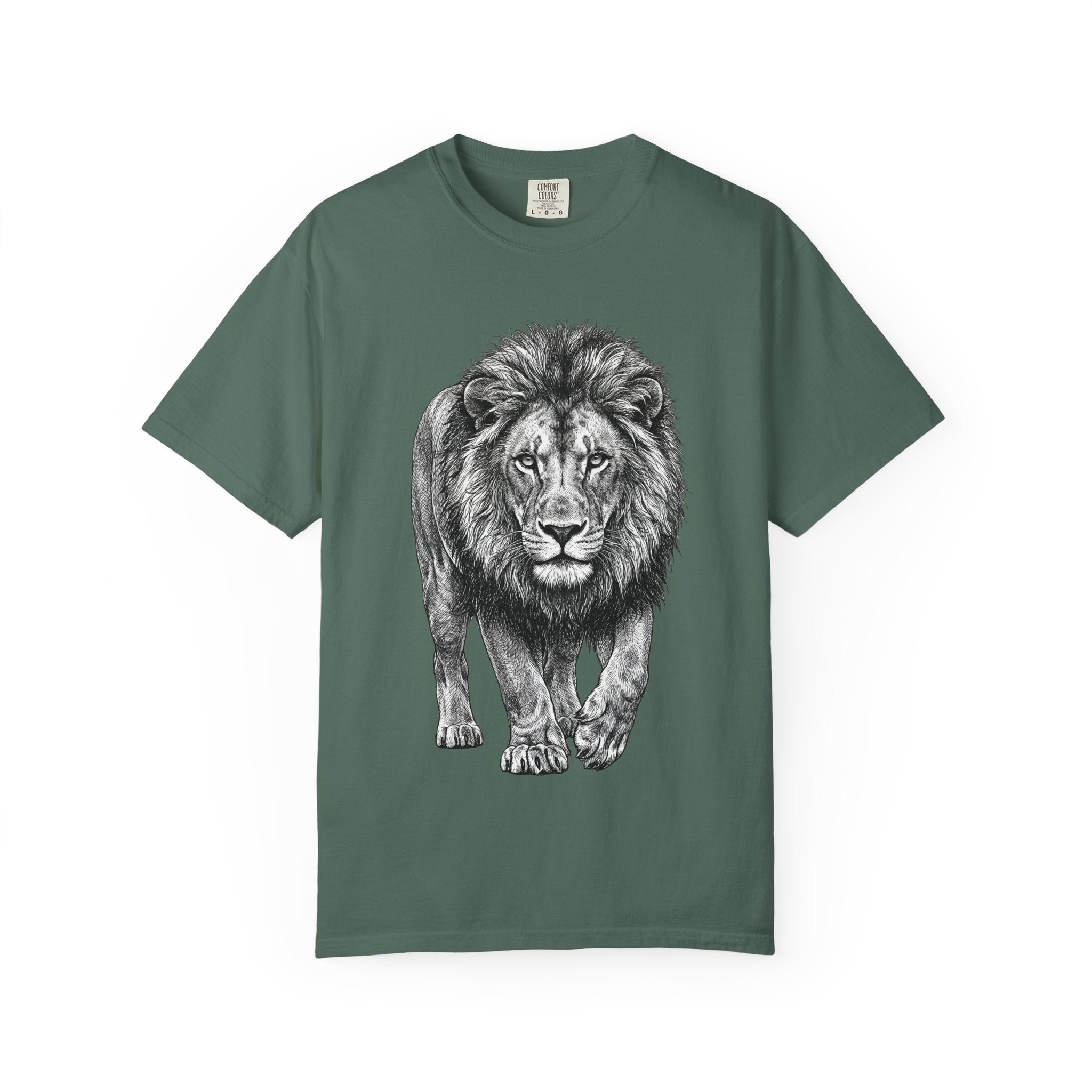 Lion Graphic T-Shirt — Realistic Walking Lion Illustration