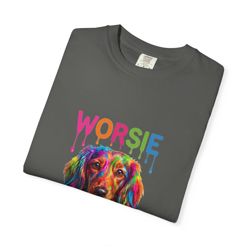 Worsie Colorful Dachshund T-Shirt – Vibrant Drip Art Dog Tee