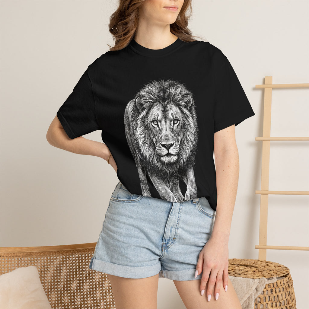Lion Graphic T-Shirt — Realistic Walking Lion Illustration