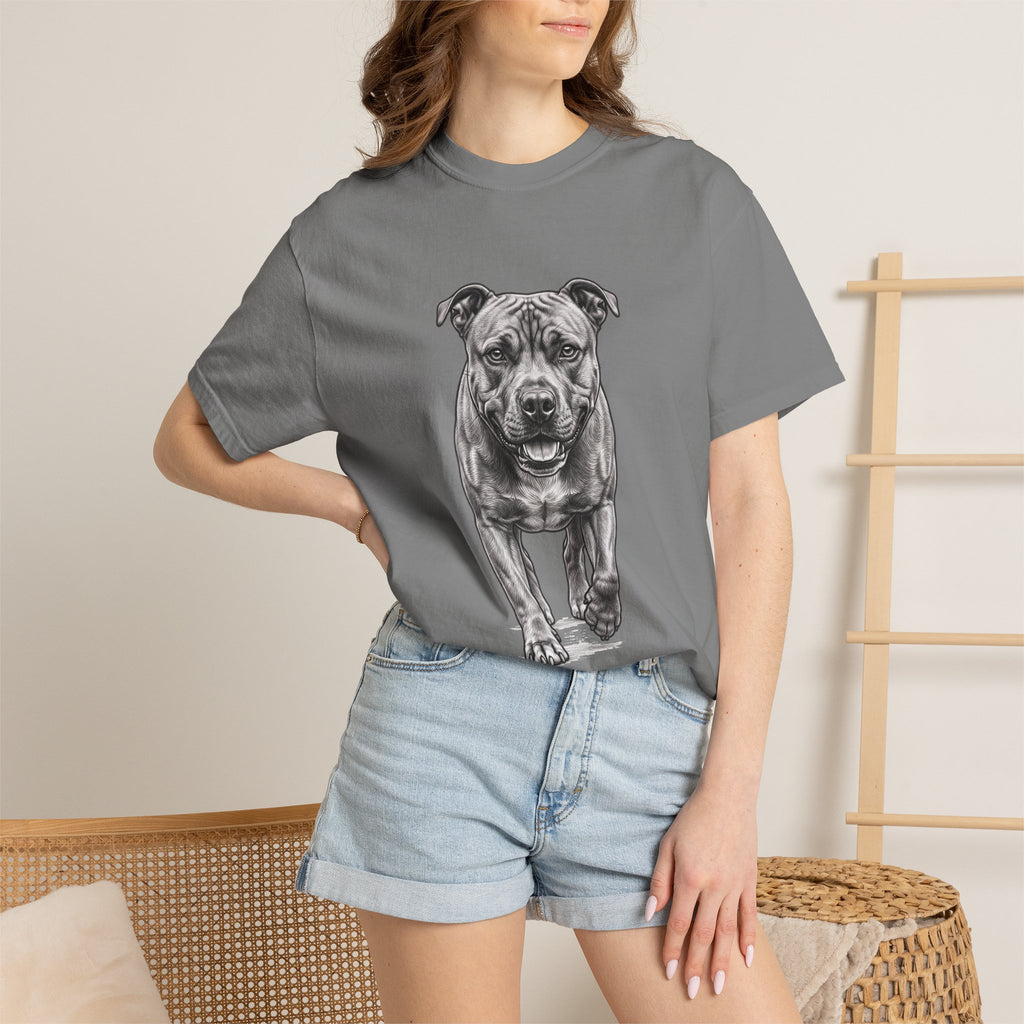 Pit Bull Portrait T‑Shirt — Realistic Running Dog Graphic Tee