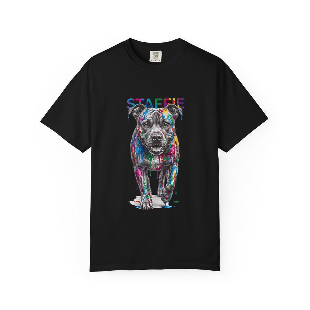 Colorful Pitbull Dog T‑Shirt — Vibrant Painted Dog Graphic Tee
