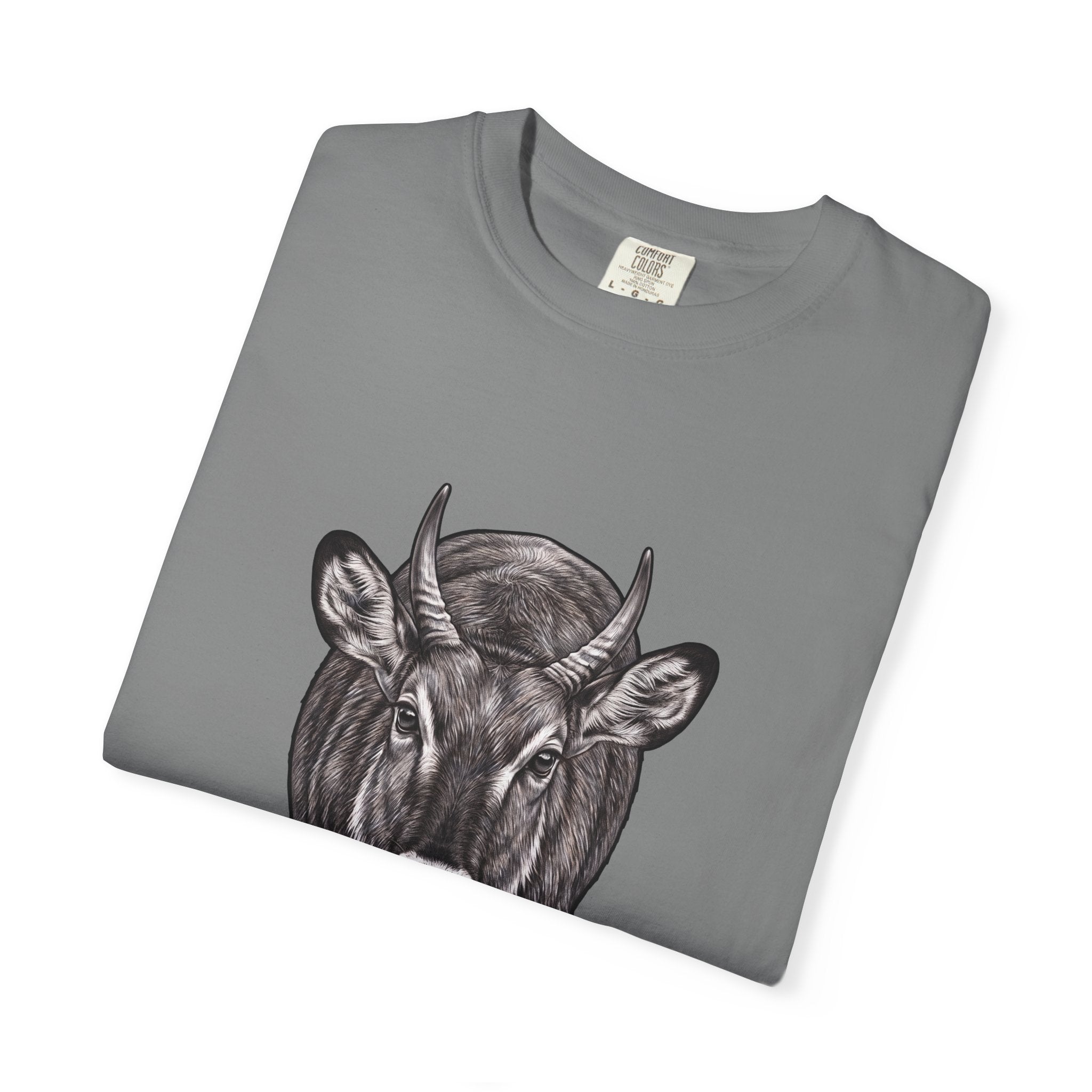 Waterbuck Bull Portrait T-Shirt — Realistic Walking Bull Graphic Tee