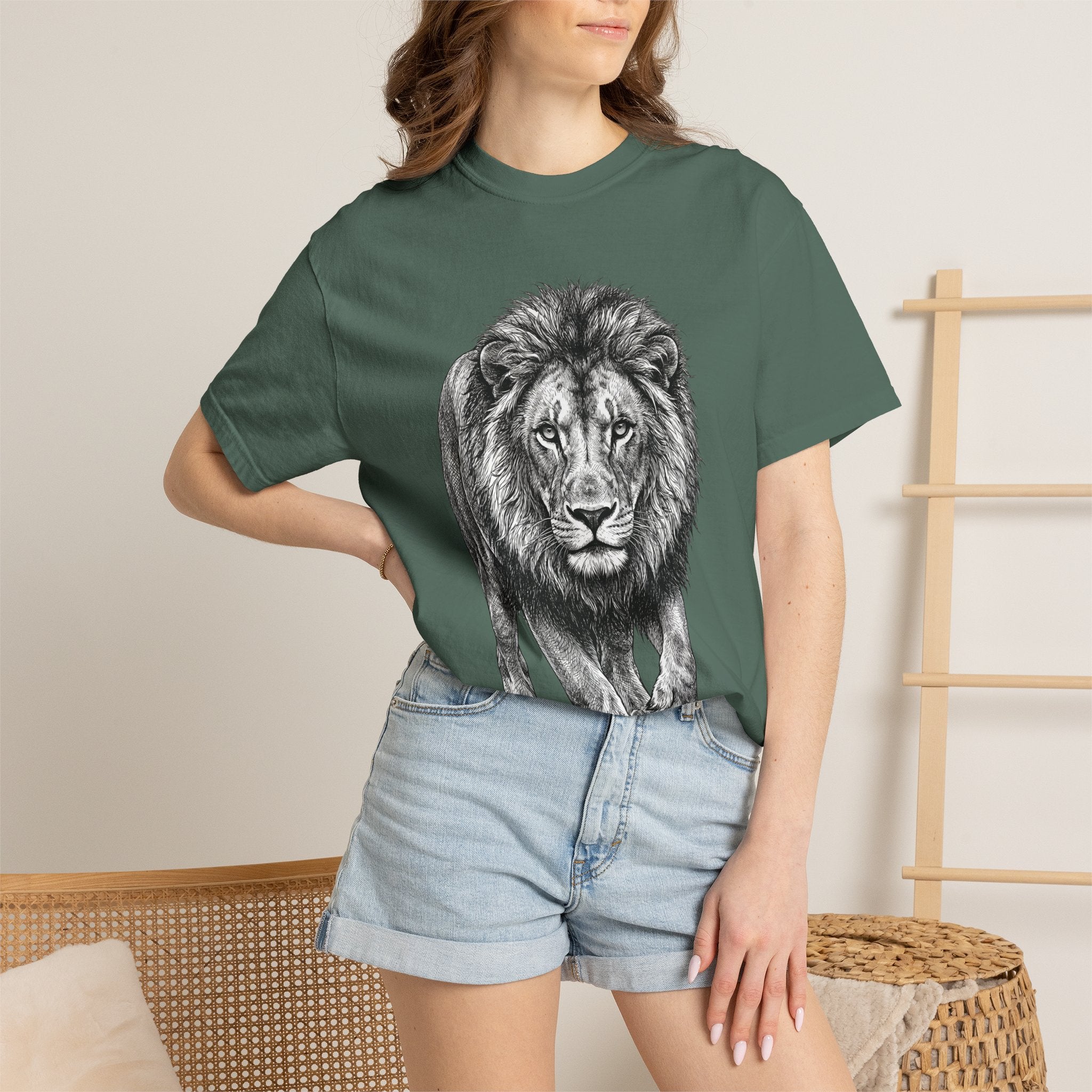 Lion Graphic T-Shirt — Realistic Walking Lion Illustration