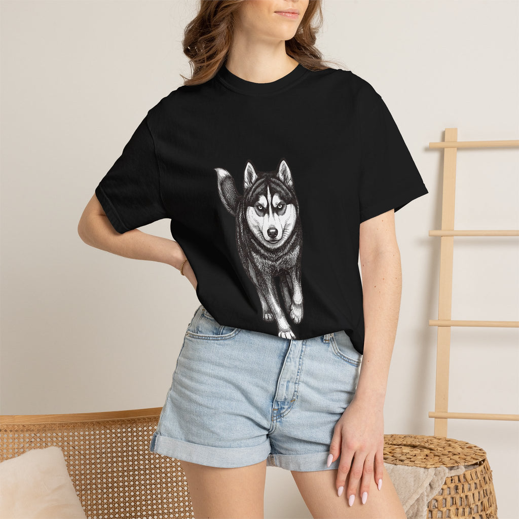 Husky Walk Graphic T-Shirt — Realistic Siberian Husky Illustration